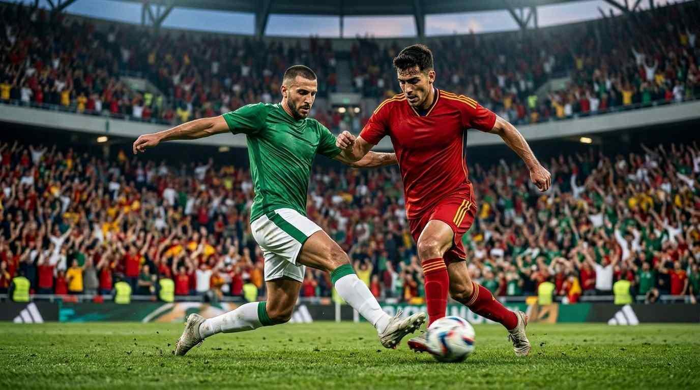 España y Arabia Saudita disputan un intenso duelo en un estadio lleno durante el Mundial 2026.