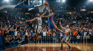 Jugadores disputan una jugada decisiva durante el Juego 4 de unas Finales de la NBA reñidas.