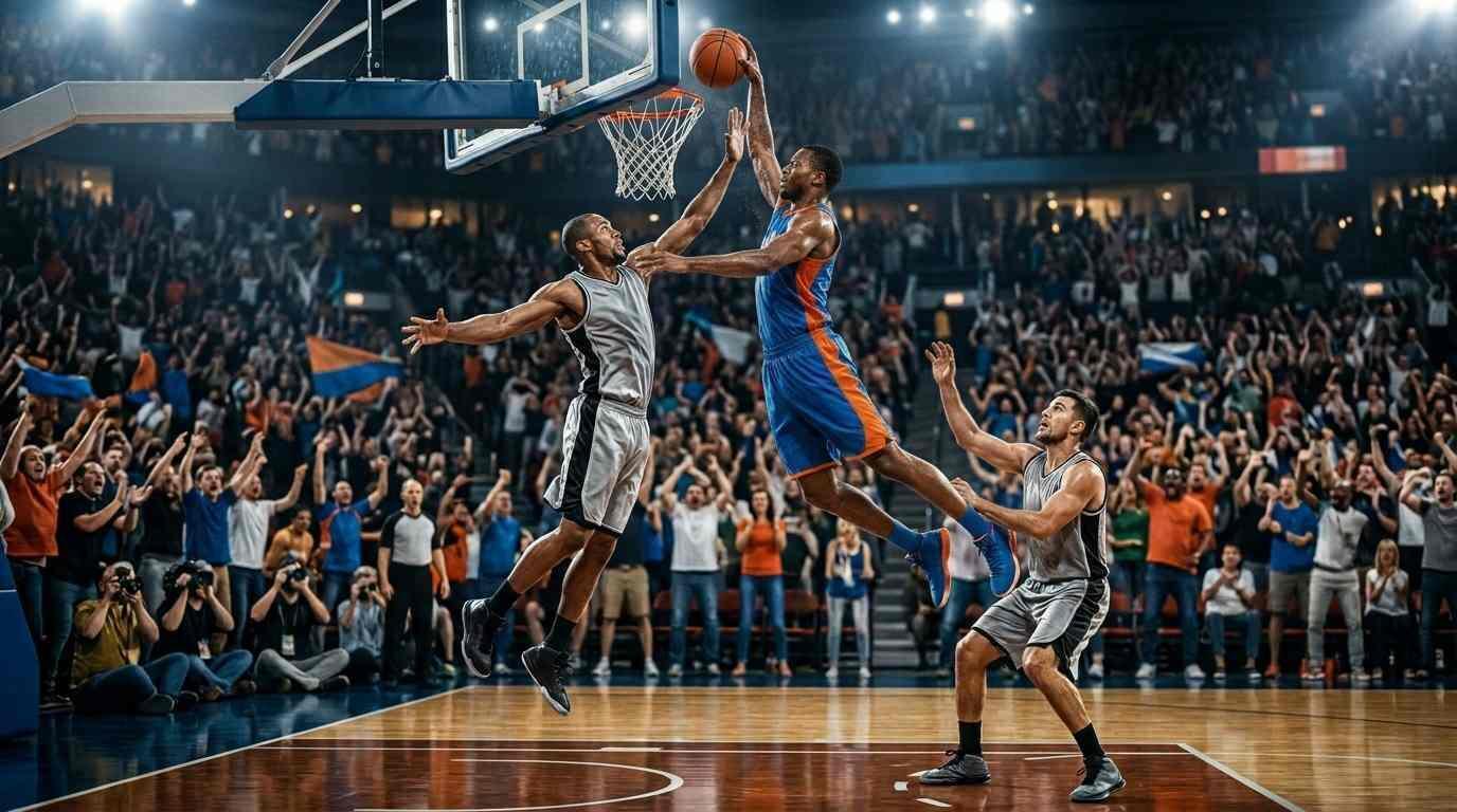 Jugadores disputan una jugada decisiva durante el Juego 4 de unas Finales de la NBA reñidas.