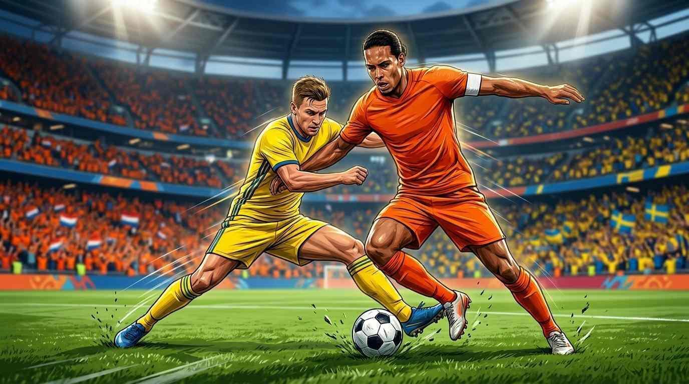 Jugadores de Países Bajos y Suecia disputan un balón en un estadio lleno del Mundial 2026.