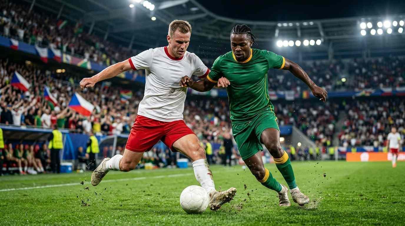 Chequia y Sudáfrica disputan el balón en un vibrante duelo del Mundial 2026.