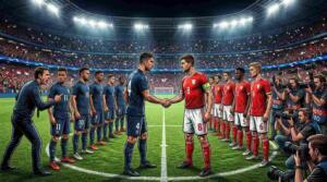 Jugadores listos para la final de Champions League antes del inicio del partido.