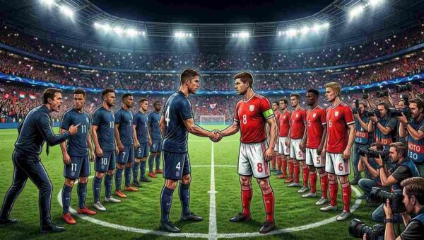 Jugadores listos para la final de Champions League antes del inicio del partido.