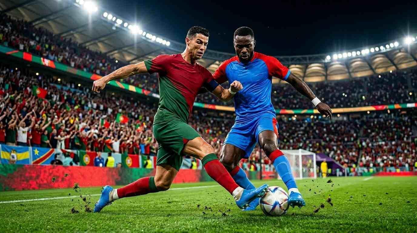 Portugal y RD Congo disputan el balón en un intenso partido del Mundial 2026.