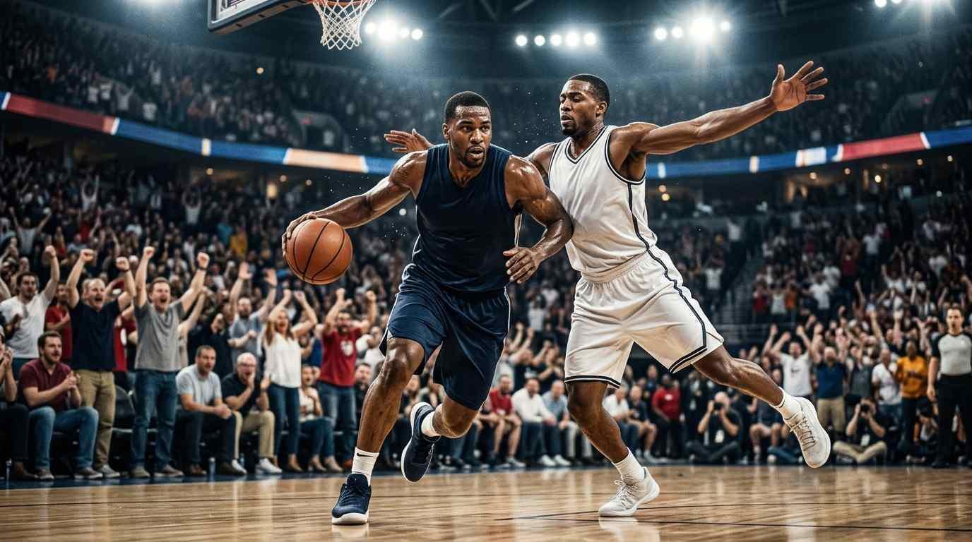 Jugadores disputan una intensa acción bajo el aro durante el segundo juego de la final de la NBA.
