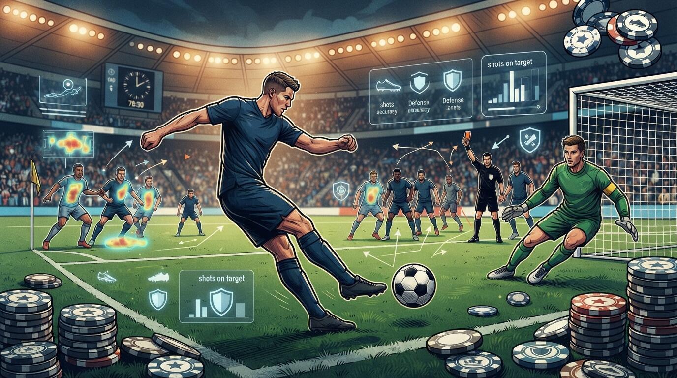 Apuestas especiales y props representadas durante un partido de fútbol en un estadio.