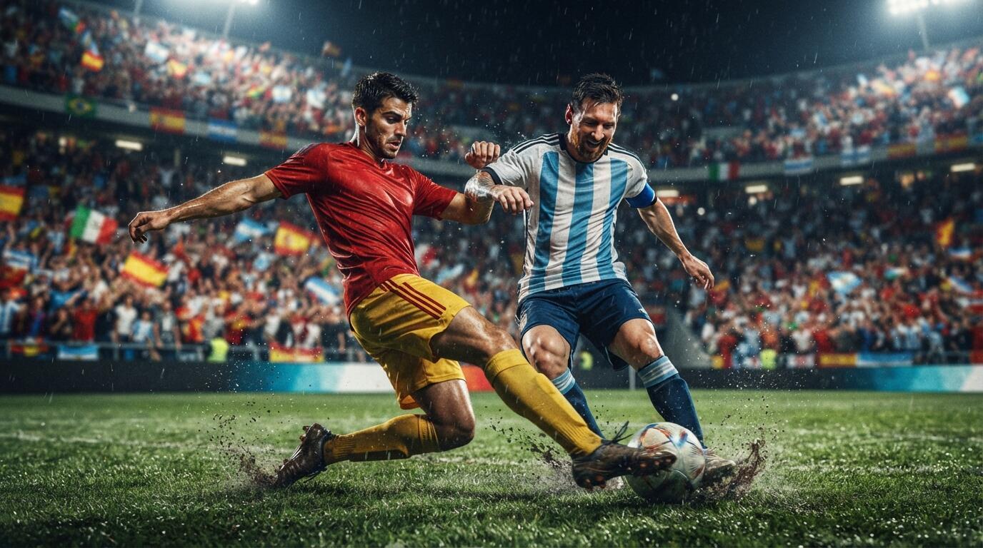 Duelo intenso entre España y Argentina en un estadio lleno durante el Mundial 2026.