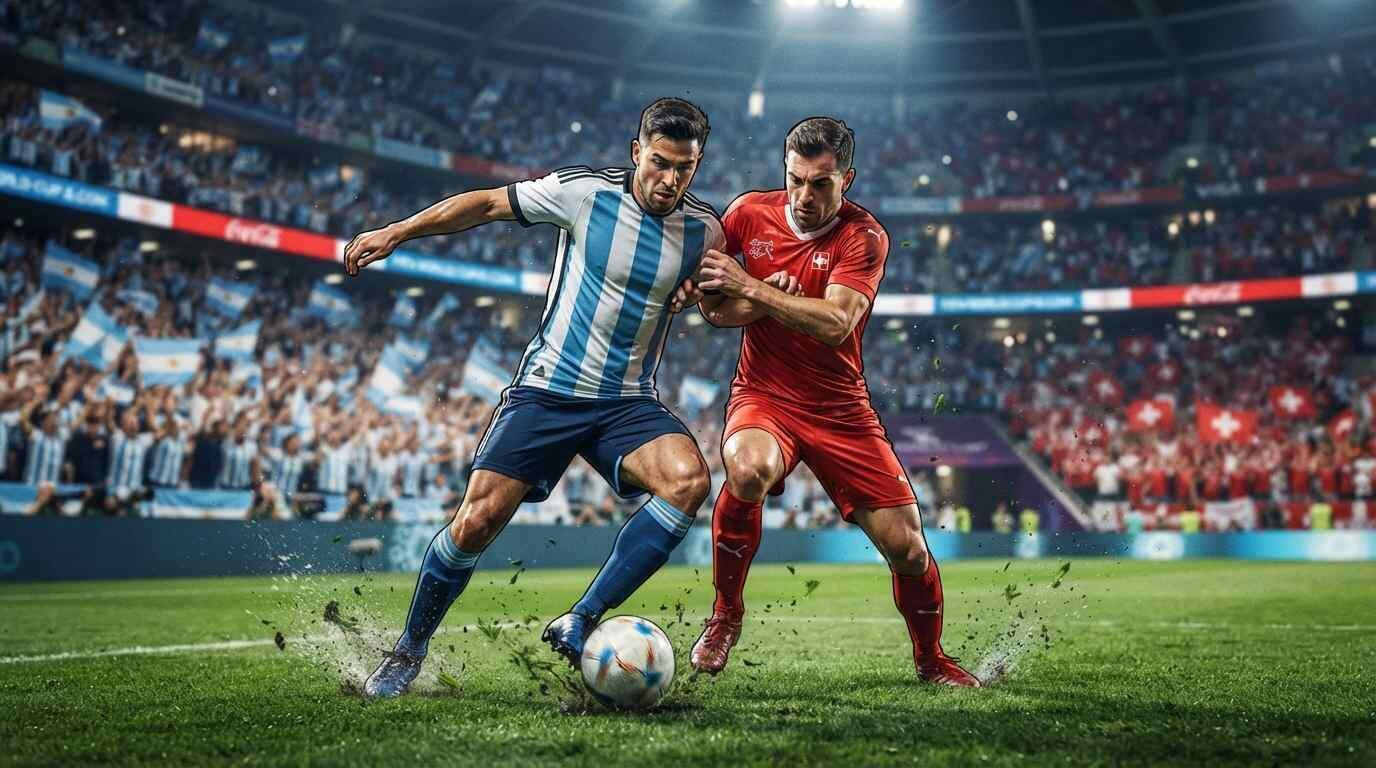 Argentina y Suiza disputan el balón en un intenso duelo del Mundial 2026.