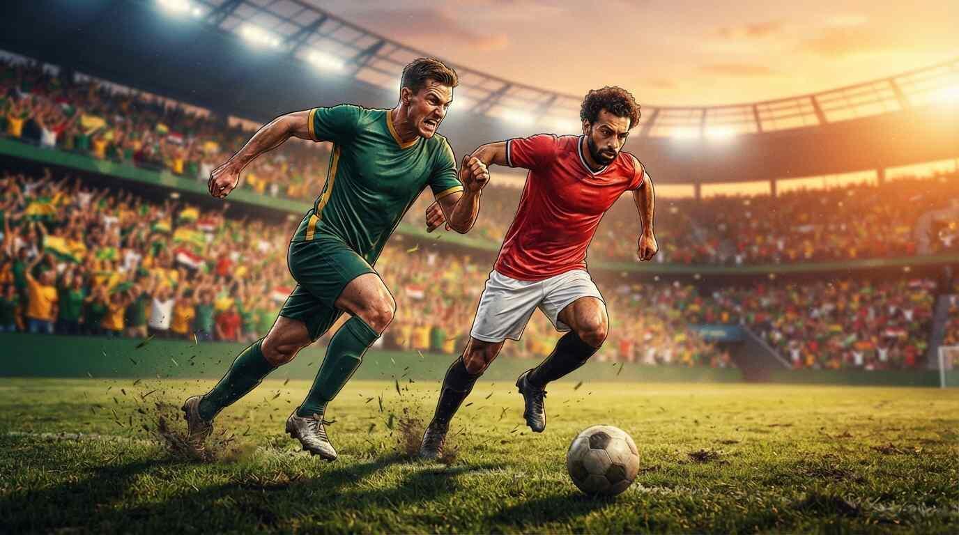 Australia y Egipto disputan un balón en un intenso duelo del Mundial FIFA 2026 ante un estadio repleto.