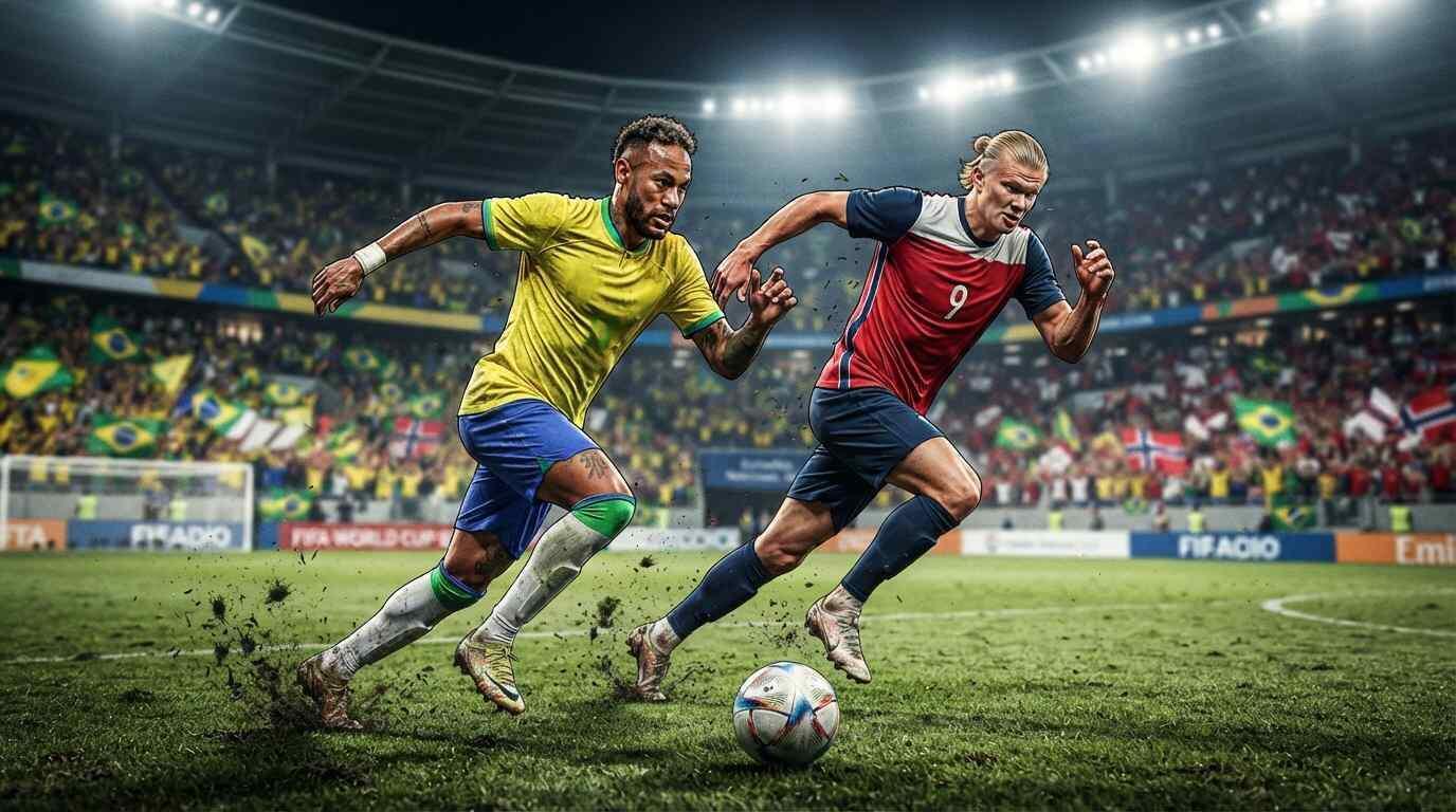 Brasil y Noruega disputan el balón en un intenso duelo del Mundial FIFA 2026.