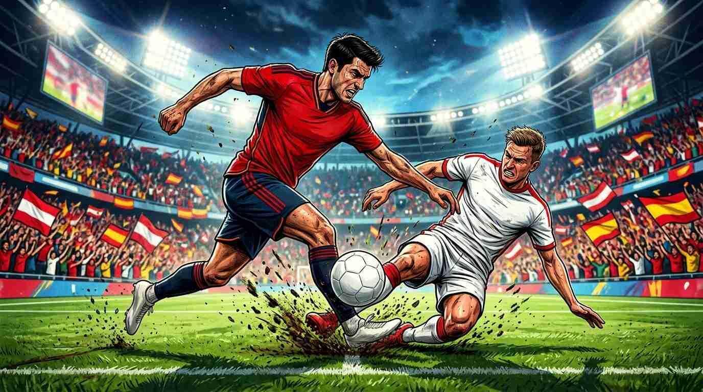 Jugadores de España y Austria disputan un balón en un intenso duelo del Mundial 2026.