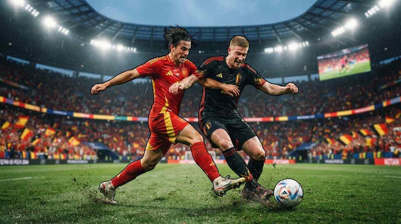 España y Bélgica disputan el balón en un duelo intenso del Mundial 2026.