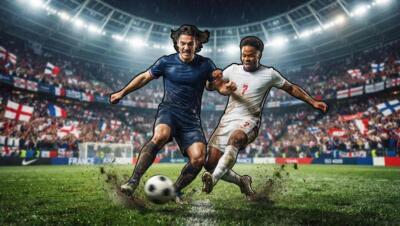 Jugadores de Francia e Inglaterra disputan el balón en un estadio lleno durante el Mundial 2026.