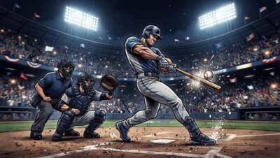 Bateador conecta la pelota durante un espectacular Juego de Estrellas de béisbol.