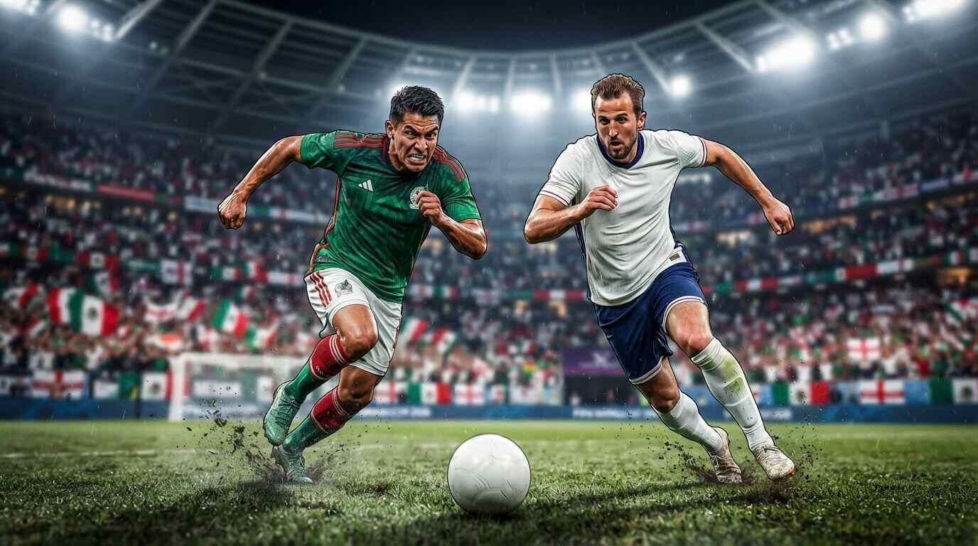 México e Inglaterra disputan el balón en un intenso duelo del Mundial FIFA 2026.